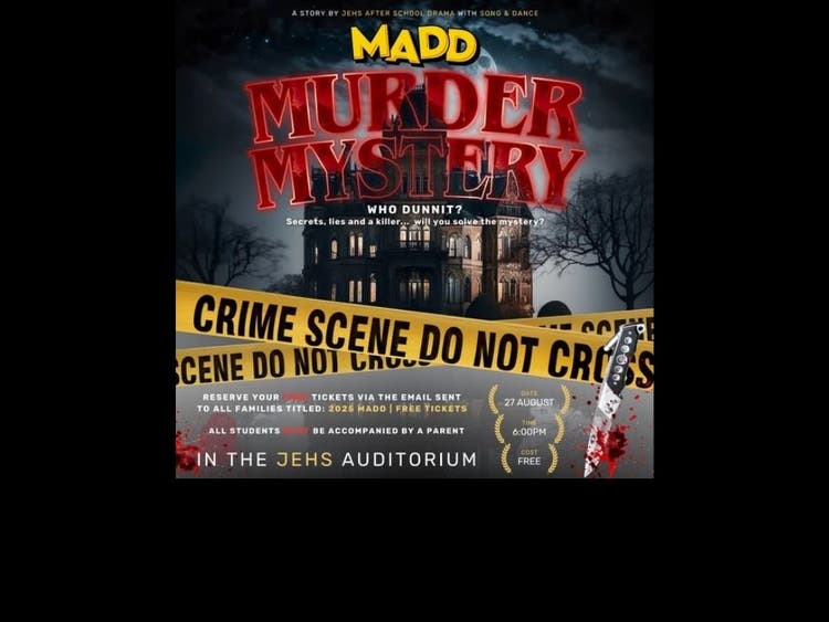 Flyer for the drama club MADD murder mystery